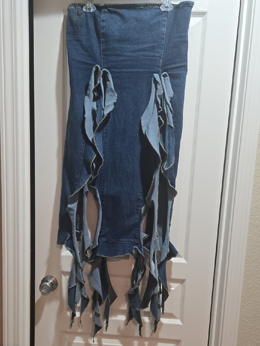 Thrill Denim Fringe Maxi Top - Dark Blue